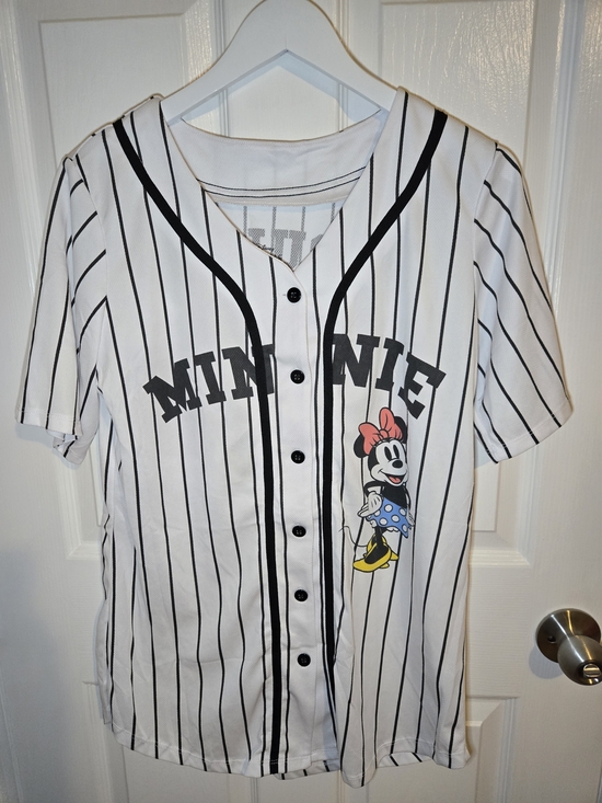 Disney Tops - Disney Minnie Mouse Women’s Baseball Jersey Pinstripe Fabulous Button Front